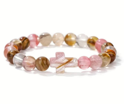 Flower Agate Cross Bracelet