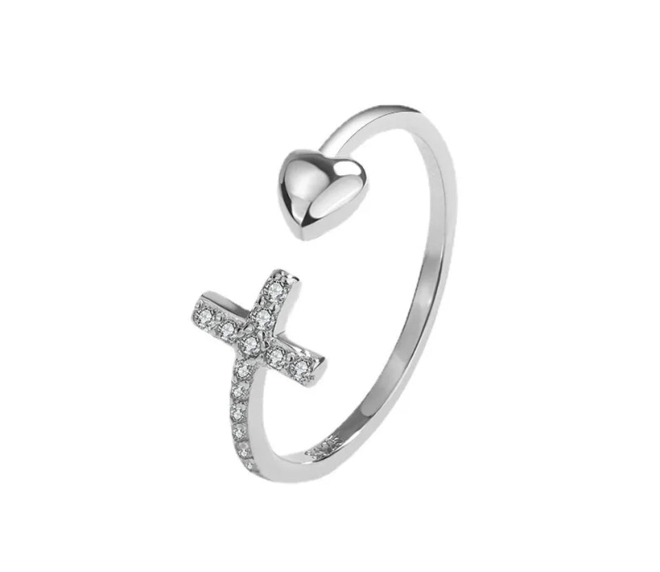 Sterling cross & Heart Ring