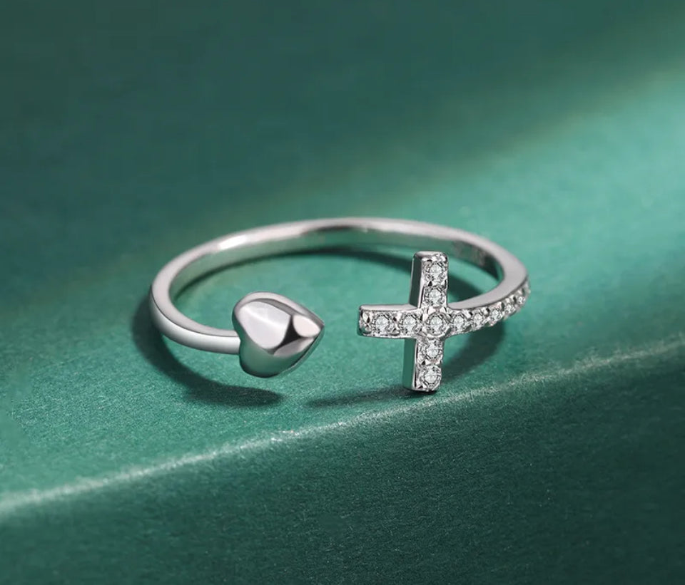 Sterling cross & Heart Ring