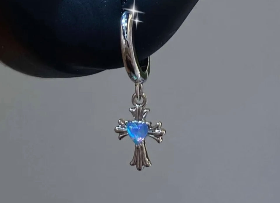 Sterling Blue Opal Cross Earrings
