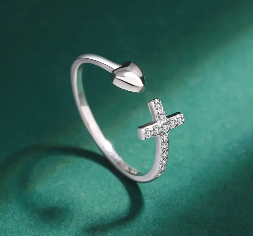 Sterling cross & Heart Ring