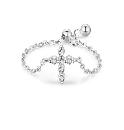 Sterling silver adjustable chain cross ring
