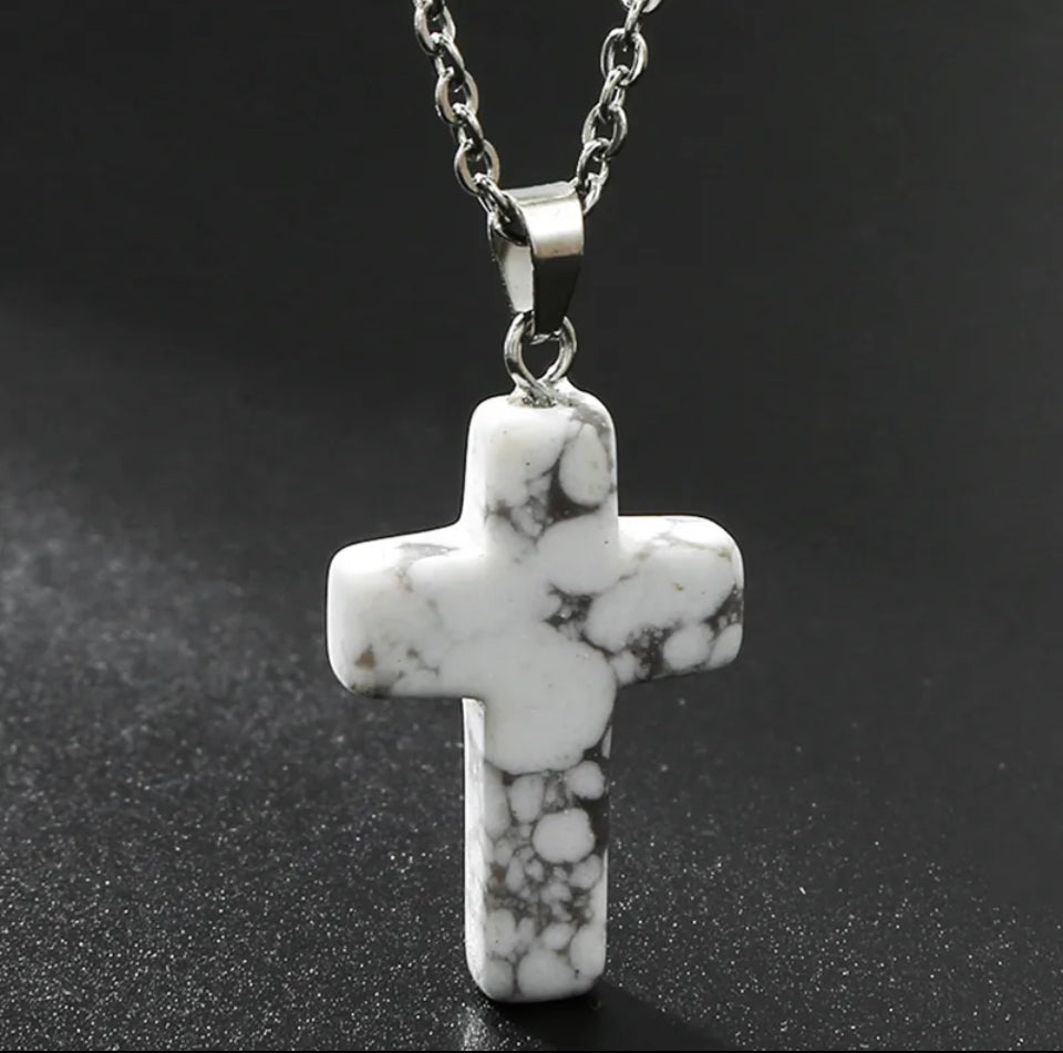 Howlite stone cross